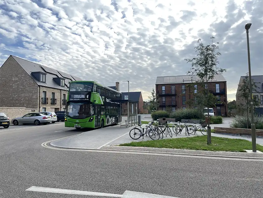 Bus and bicycles in a residential area
